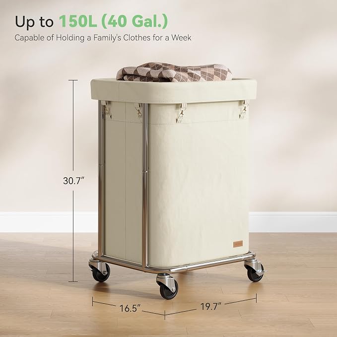 Laundry Basket with Wheels 150L/40Gal, Rolling Laundry Hamper with Steel Fram - Image 7