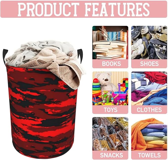 Red And Black Camouflage Laundry Hamper Bag - Image 8