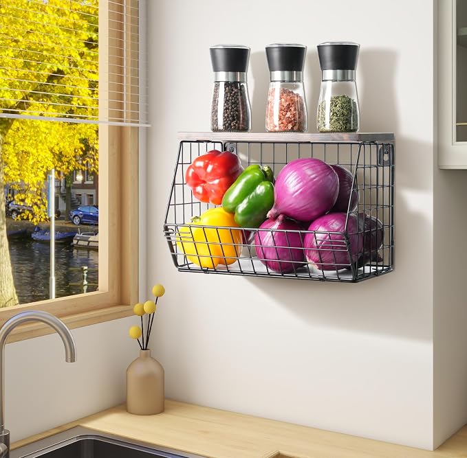 Fruit Bowl for Kitchen Counter Stackable Wall Mounted Hanging Basket Wire Basket - Image 2