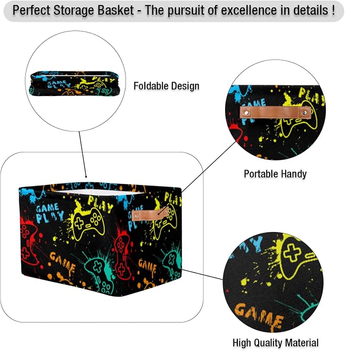 Boys Storage Basket for Kids Video Game Rectangular Collapsible Bin - Image 4