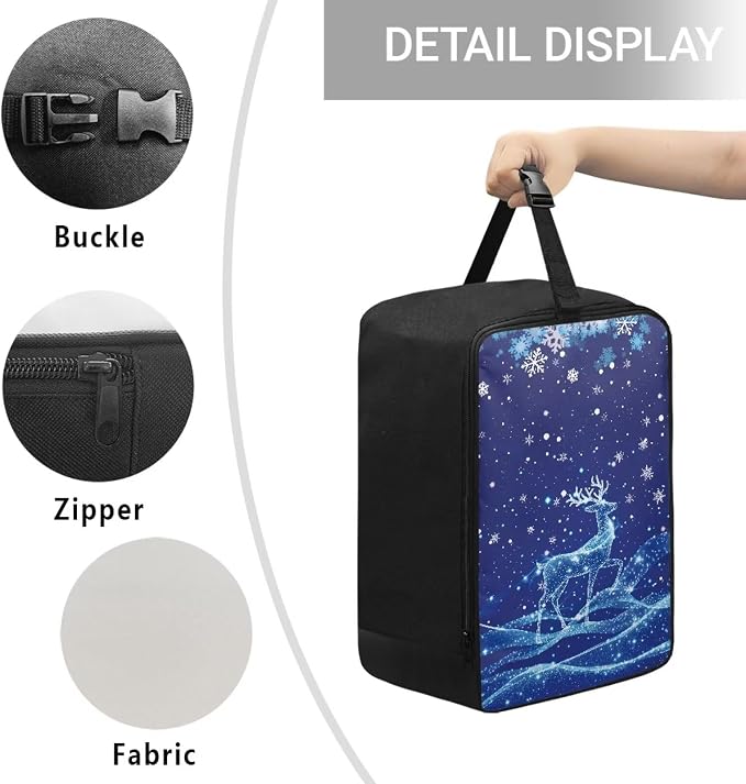 Steam Iron Storage Bag Blue Christmas Reindeer Zippered Handheld Steamer Case - Image 5