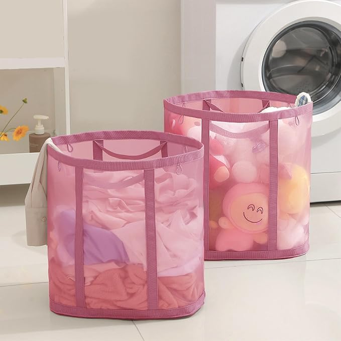 Mesh Bag with Handles, Collapsible Laundry Basket, Foldable Laundry Bag - Image 3