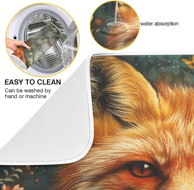 Beautiful Red Fox Flowers Retro Absorbent Dish Drying Mat Microfiber Kitchen - Image 5