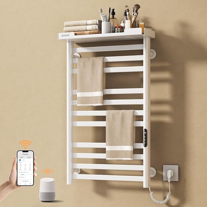 ENZE Smart Heated Towel Rack, 11-Bar Wall-Mounted Electric Towel Warmer by ENZESMART