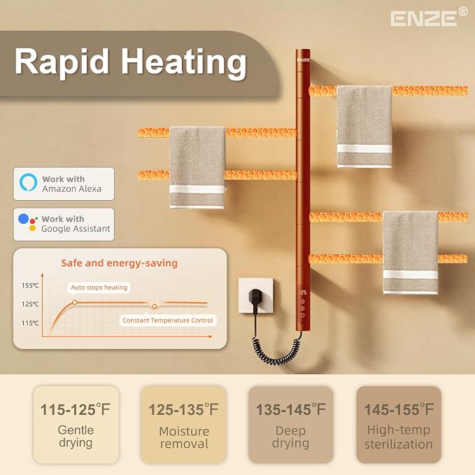 ENZE Smart Rotating Heated Towel Rack - Image 5