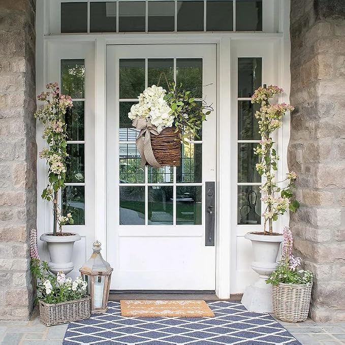 Cream Hydrangea Door Hanger Basket Wreath - Image 4