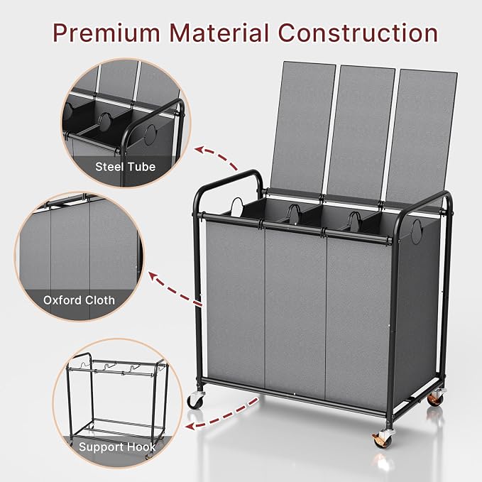 3-Compartment Laundry Cart - Image 7