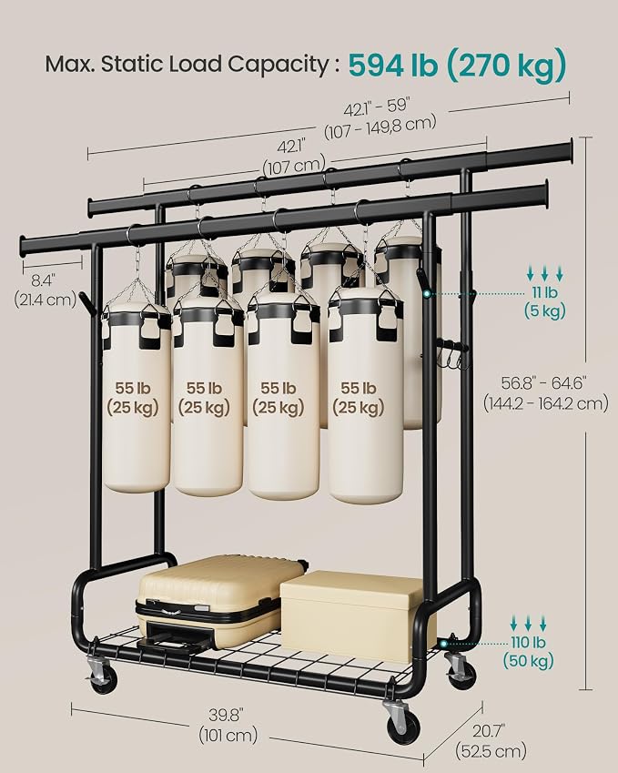 SONGMICS Clothes Rack, Heavy-Duty Rolling Clothing Garment Rack - Image 5