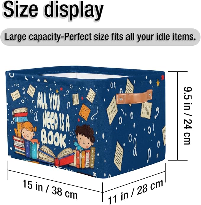 Collapsible Back to School Basket Quotes Reading Book Storage Bins - Image 3