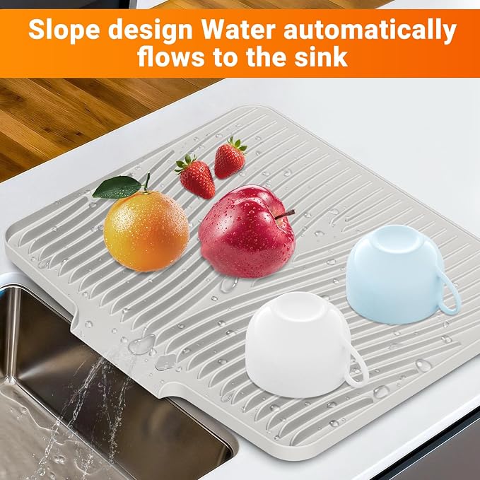 Silicone Dish Drying Mat for Kitchen Counter, Non-Slip Drain Pad, Dish Drying - Image 3