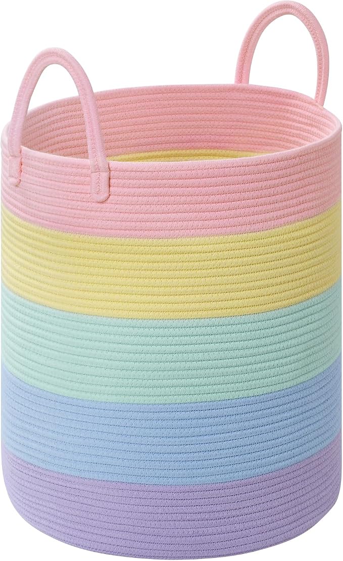 Laundry Hamper for Organizing, 52L Tall Laundry Baskets, Cotton Rope Woven by Degeyoyo