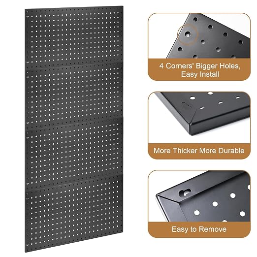 4 Packs 24"x12" Pegboard Wall Organizer, Metal Pegboard Panels Tool Organizer - Image 4