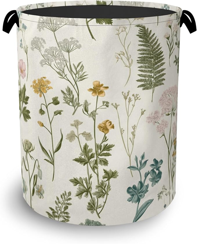 Wildflowers Herb Laundry Basket, Plants Botanical Oxford Cloth Laundry Hamper by Unknown