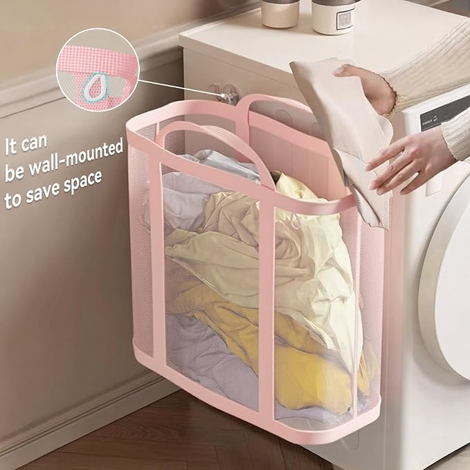 Collapsible Laundry Caddy, Mesh Laundry Tote, Foldable Clothes Storage Basket - Image 4