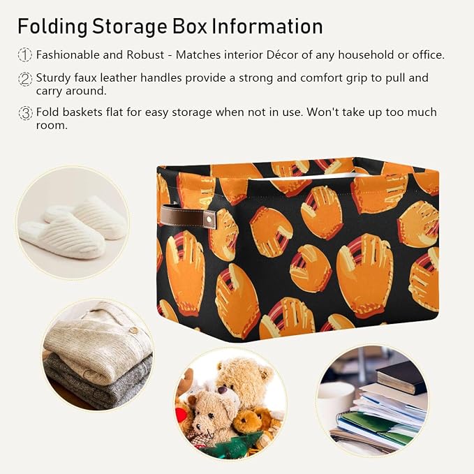 Baseball Glove Black Rectangular Storage Bin Basket - Image 5