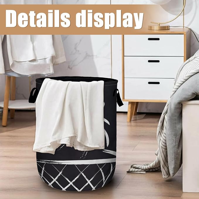 Black Basketball Laundry Basket, Foldable Sport Ball Theme Laundry Hamper Tote - Image 6