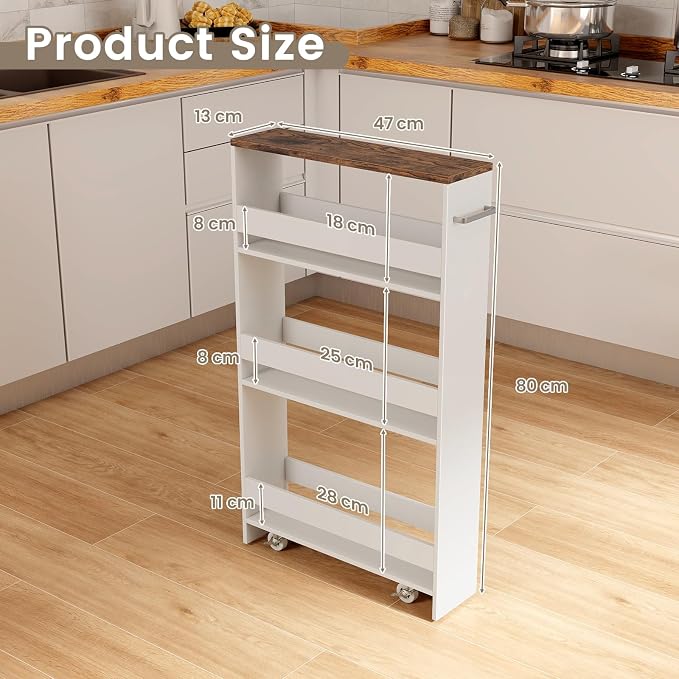 TANGZON 4-Tier Storage Trolley, Slide Out Slim Rolling Kitchen Cart - Image 6