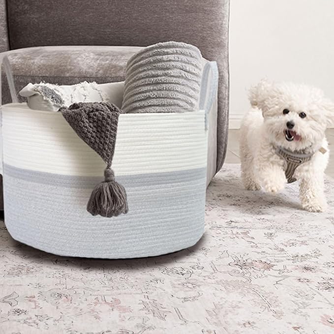 Woven Storage Basket with Handle, Nursery Hamper in Baby Nursery&Bathroom - Image 5