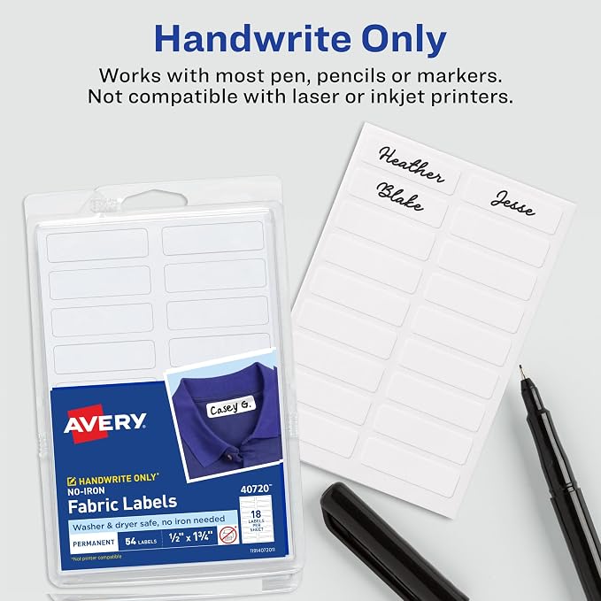 AVERY No-Iron Fabric Labels White | Washer and Dryer-Safe | Handwrite - Image 4