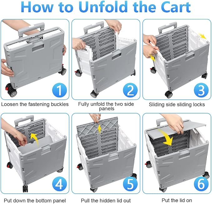 Foldable Shopping Utility Cart Portable Rolling Crate Handcart - Image 6