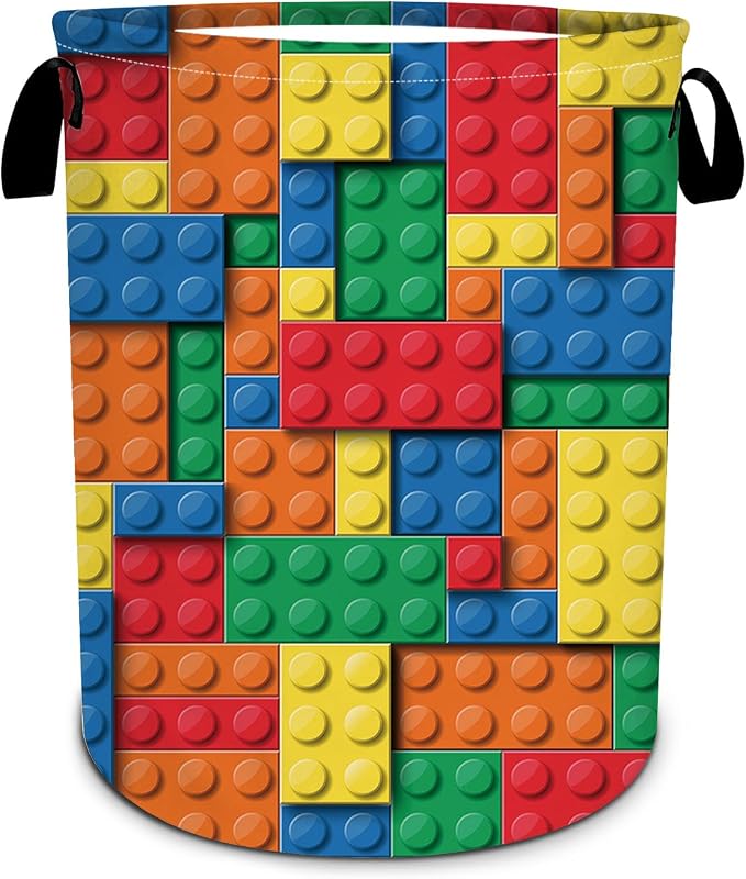 Colorful Building Blocks Laundry Basket, Bricks Laundry Hamper, Oxford by SLHFDKL
