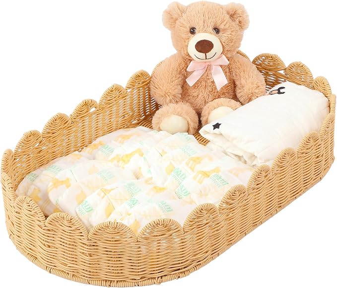 Handmade Scalloped Rattan Baby Changing Basket 30 x 16.5 x 5.1 Inch Changing by Tiangrid