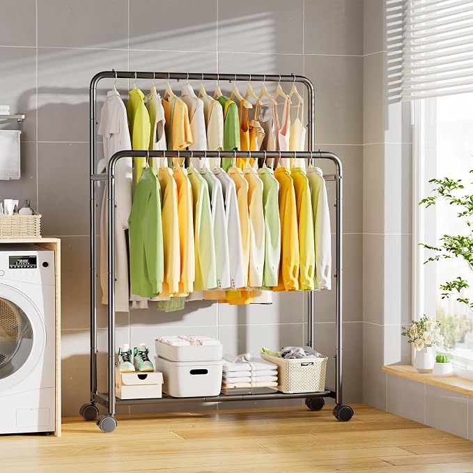 Simple Trending Clothing Clothes Rack Double Rods - Image 4