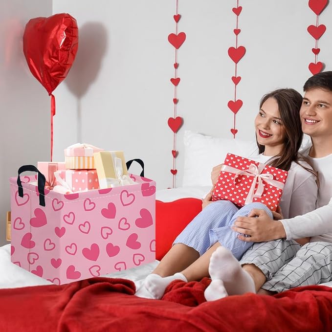 Rectangular Valentines Basket, baby Gift Basket Empty, Heart Print easter - Image 3