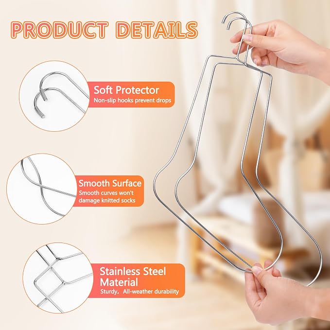 6 Pairs of 8in/9in/10in Sock Blockers Stainless Steel Blockers Drying Hanger - Image 3