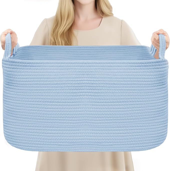 YOUDENOVA Nursery Storage Basket，21.6''×14.9''×11.8'' Rectangle Cotton Rope by YOUDENOVA