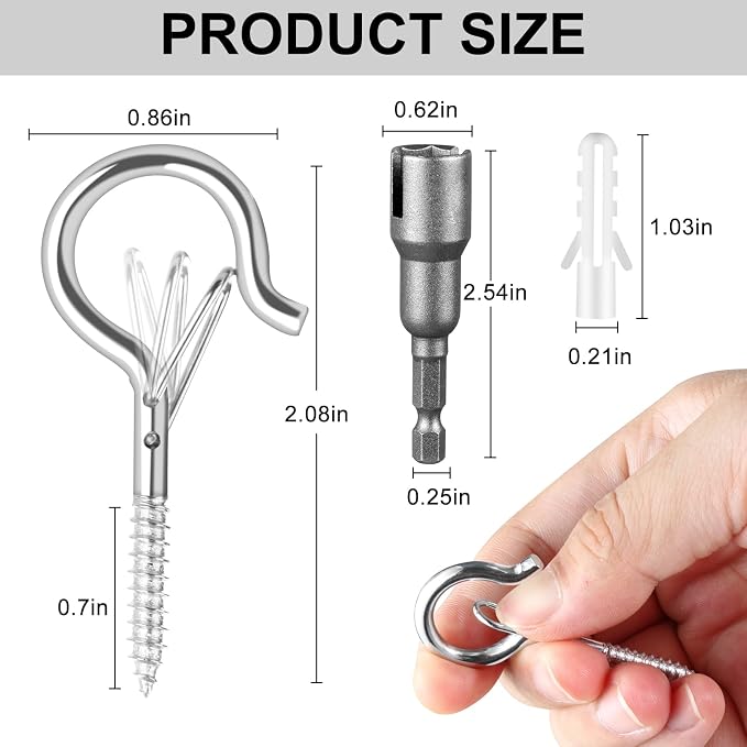 50 Pack Screw-in Hooks for Outdoor String Lights, Q Hanger Hooks for Outside - Image 5