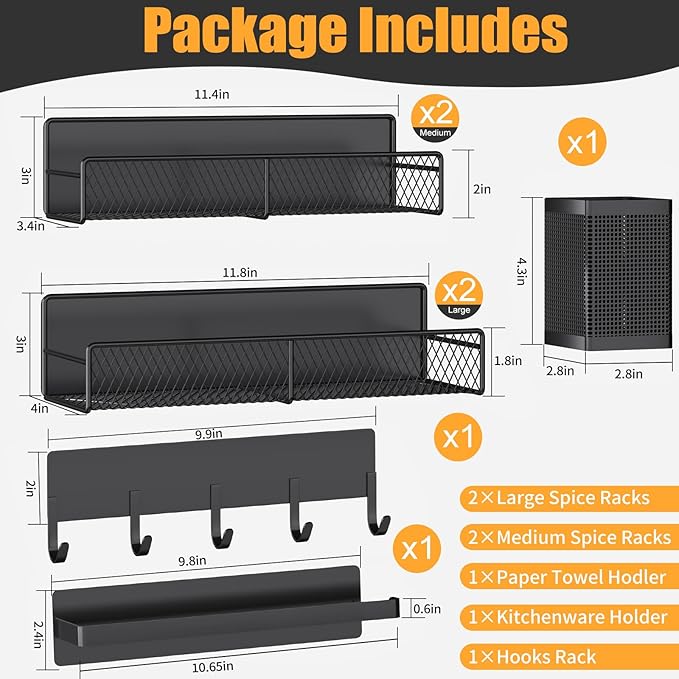 Magnetic Spice Rack for Refrigerator, 7 Pack Metal Shelf Black, Moveable - Image 2
