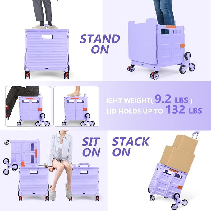 Foldable Utility Cart with Stair Climbing Wheels, Collapsible Rolling Crate - Image 4
