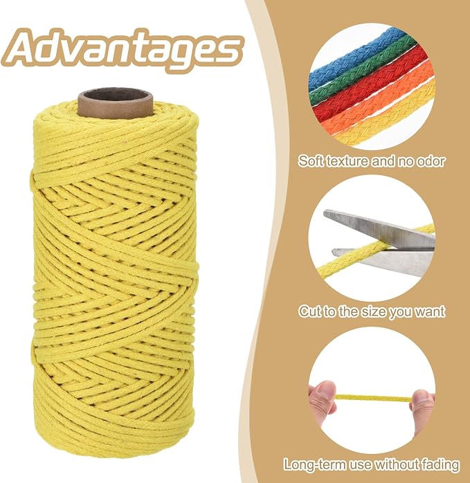 Rebower Macrame Cord 4mm x 109 Yard, Natural Cotton Macrame Rope Twisted - Image 3