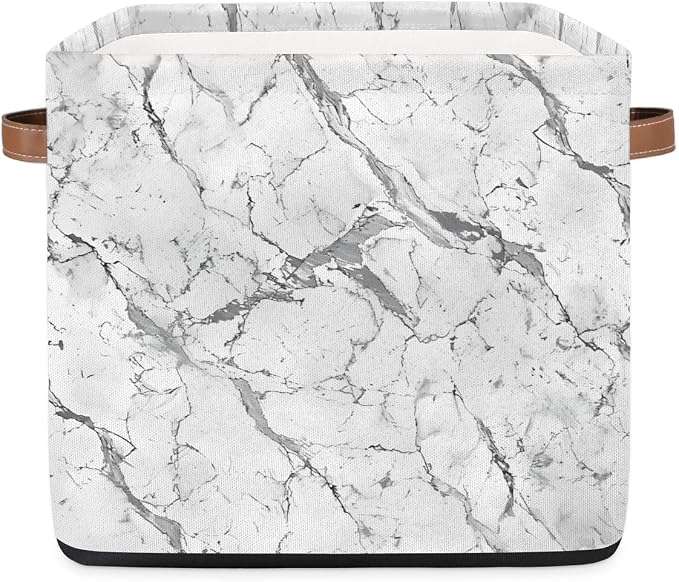 White Gray Marble Storage Basket 13x13x13 Inch Large Fabric Storage Box by Lakiniss