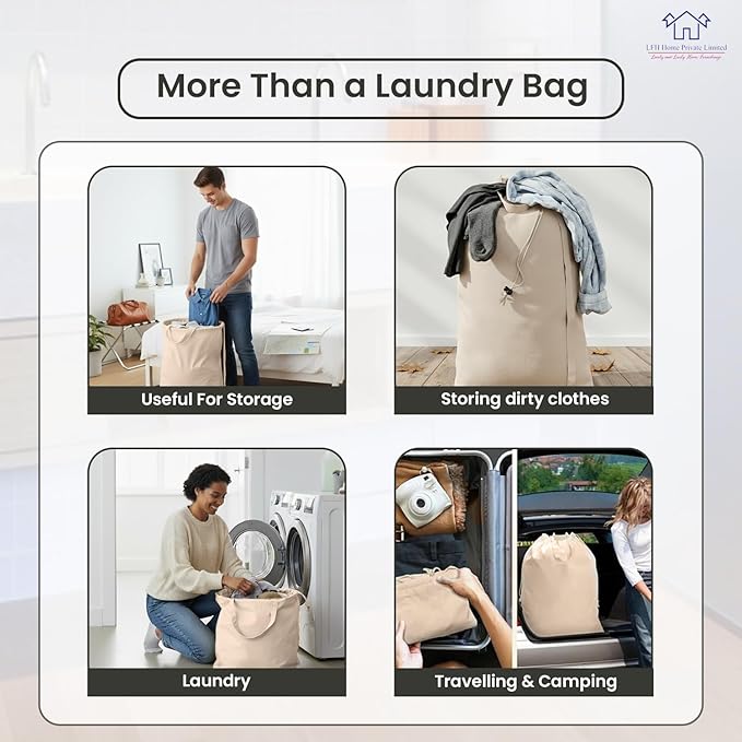 LFH Home Large Premium 100% Cotton Canvas Laundry Bag - Image 5