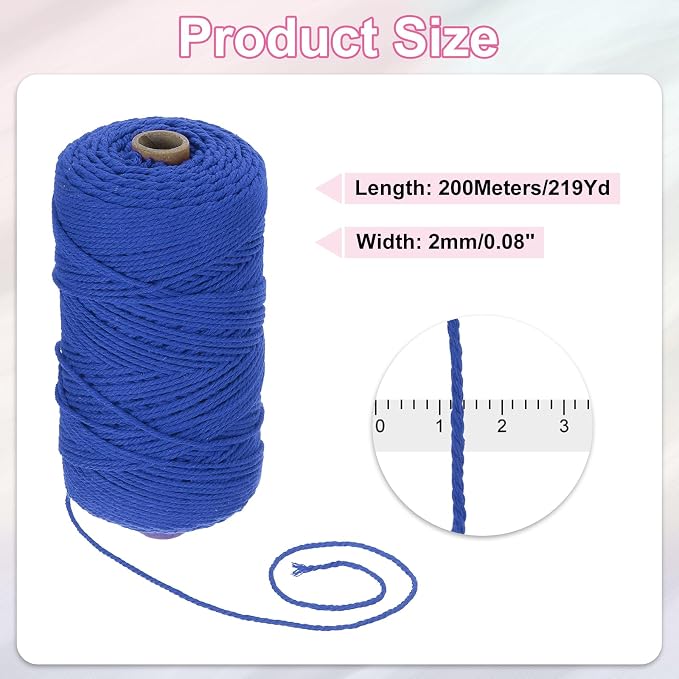 HARFINGTON Natural Macrame Cord 2mm x 220 Yards 3 Strand Twisted Cotton Macrame - Image 2