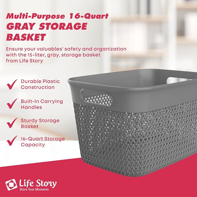 Life Story Large Storage Basket, Decorative Plastic Home Organizer, Lightweight - Image 2