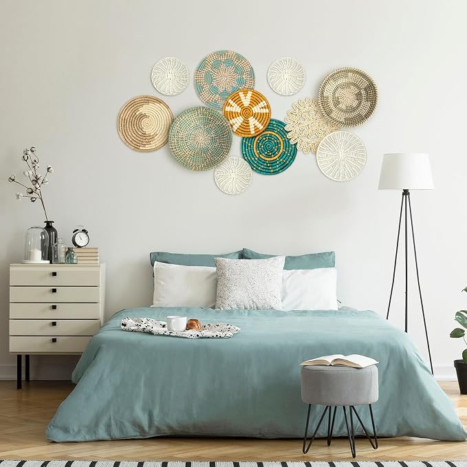 Tatuo 11 Pcs Boho Wall Basket Decor Decorative Bulrush Woven Basket Wall Decor - Image 2