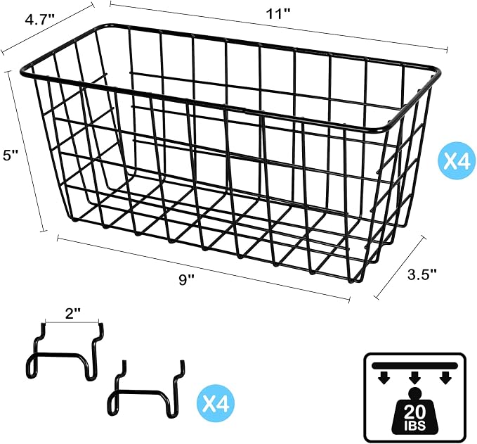 4 Pack Pegboard Baskets, Peg Board Baskets Bins Set - Image 3