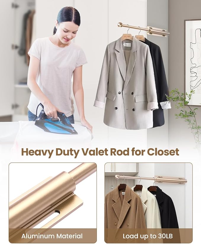 Valet Rod for Closet Pull Out, Retractable Slide Out Valet Rod Closet - Image 4