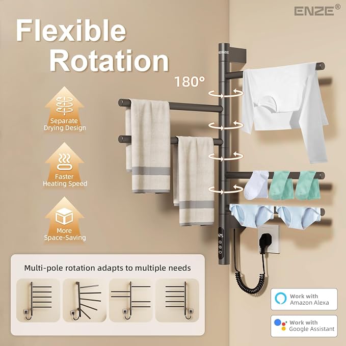 ENZE Smart Rotating Heated Towel Rack - Image 3