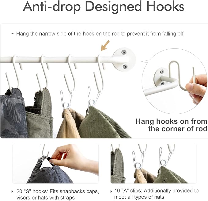 Mkono Hat Rack for Wall Baseball Cap Organizer Hanger - Image 5