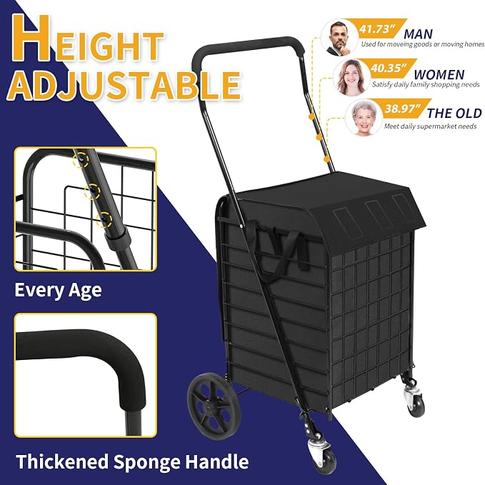 Foldable Shopping Cart with Waterproof Basket Liner & 360° Swivel Wheels | - Image 3