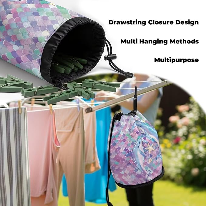 Clothespin Bag Holder Outside, Mermaid Scale Dolphin Multiple Hanging Methods - Image 6