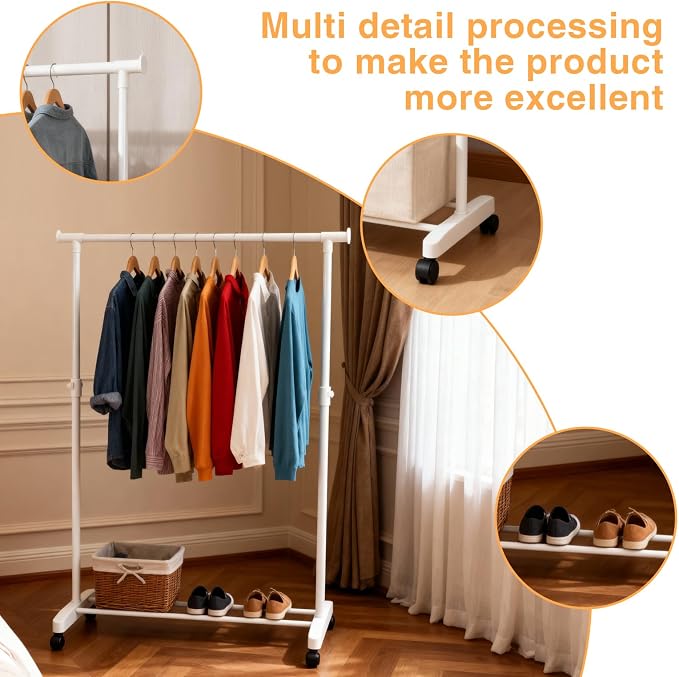 Clothing Drying Rack with Wheels, Standard Rod Simple Rolling Metal Laundry - Image 6