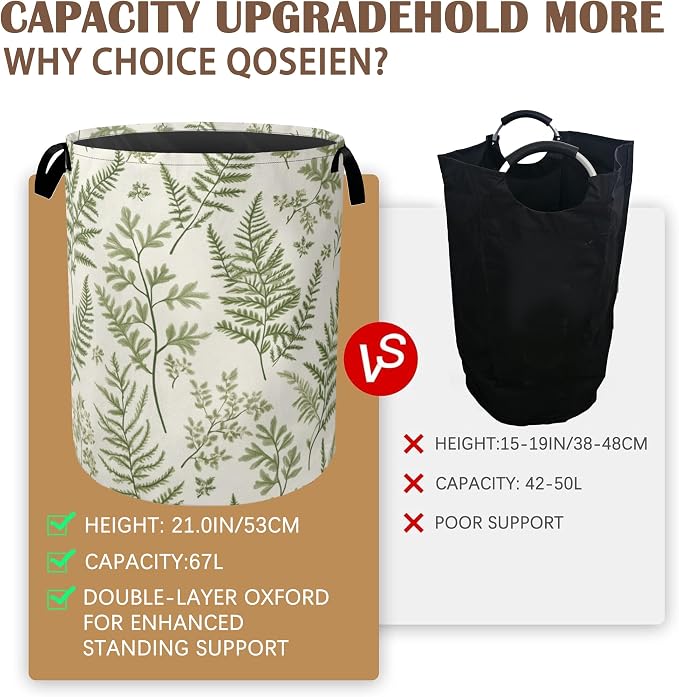 Sage Green Collapsible Laundry Baskets, Eucalyptus Leaves Laundry Hamper - Image 4