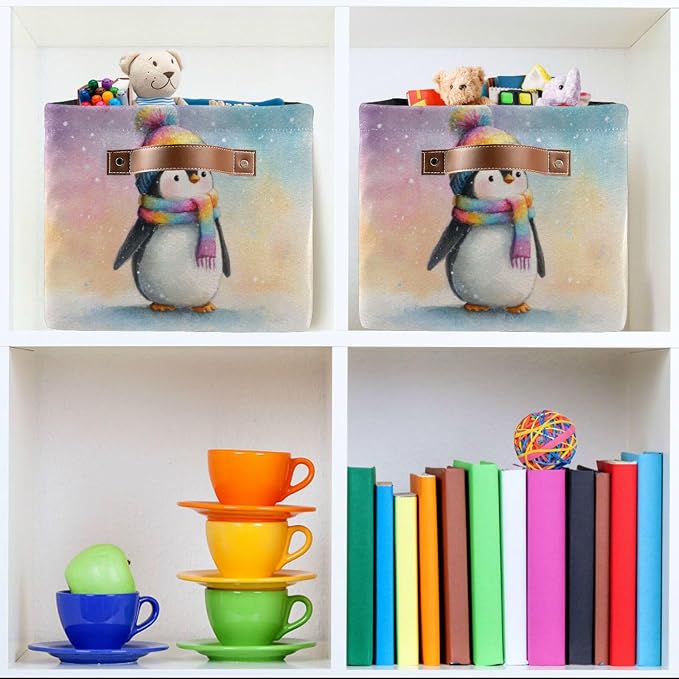 Christmas Penguin Rainbow White Print Rectangular Storage Bin Basket - Image 6