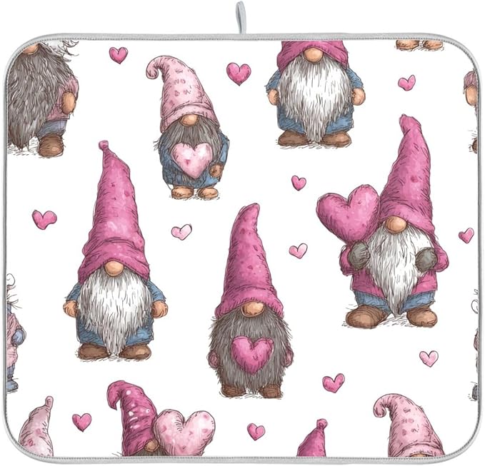 Cute Gnomes with Pink Hats Dish Drying Mat Super Absorbent Drying Mat 18x24 - Image 8