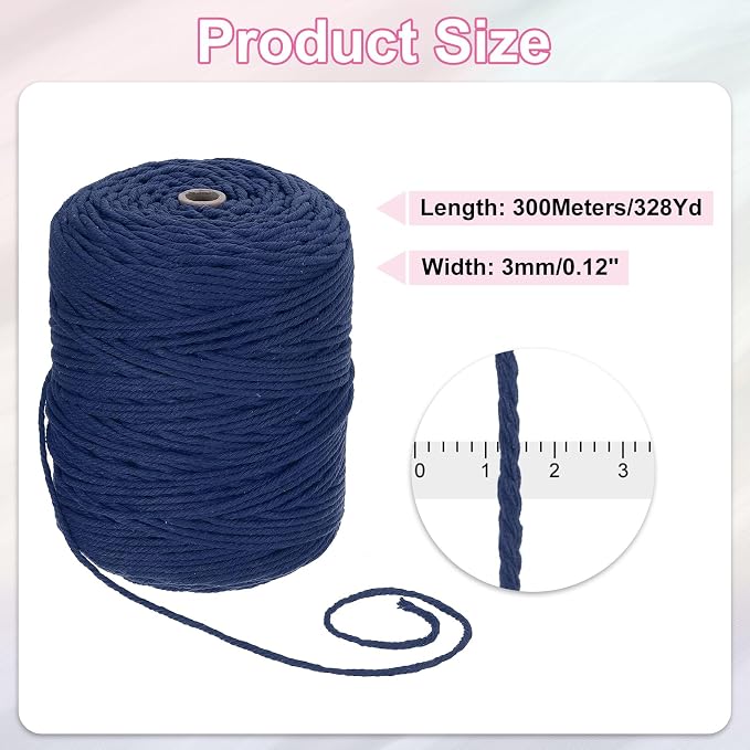 HARFINGTON Natural Macrame Cord 3mm x 328 Yards 4 Strand Twisted Cotton Macrame - Image 2